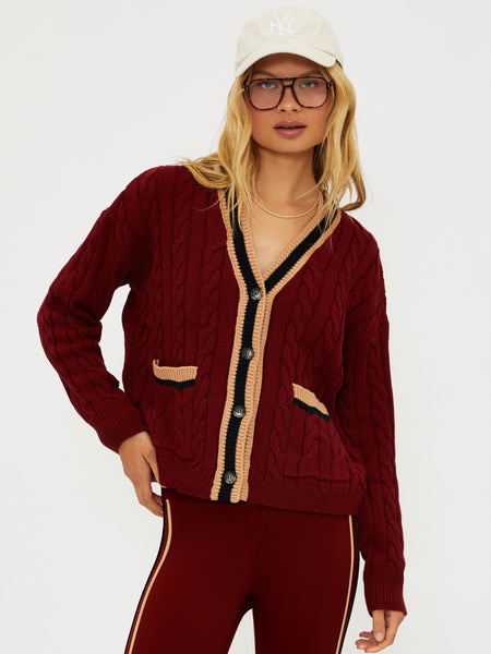 Gene Cardigan in Maroon Merlot Colorblock