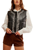 Travelers Leather Vest in Black/Cream