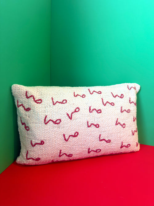 Ho Ho Ho Embroidered Lumbar Pillow