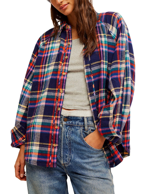 FP Girl Meets Boy Plaid Shirt in Navy Combo