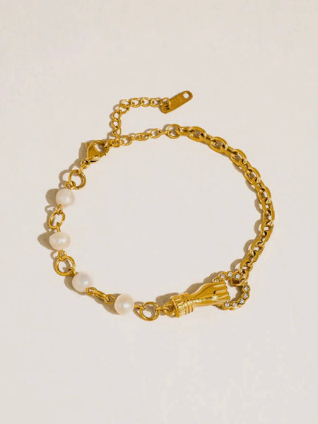 Isoria Pearl CZ Hand Bracelet