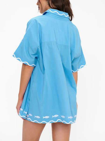 Parker Button Down in Blue Fish Embroidery