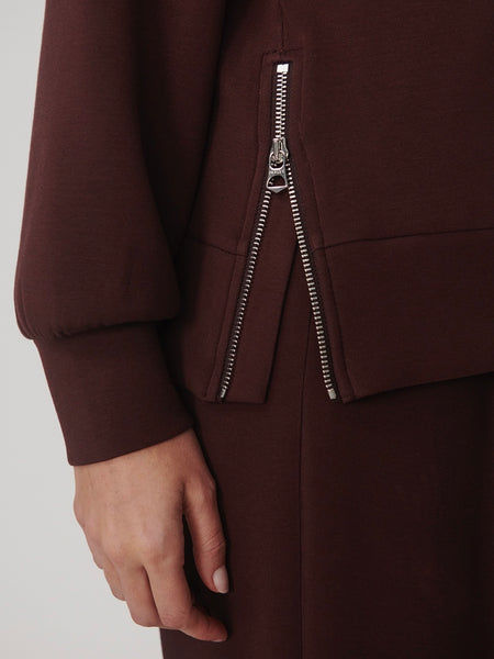 Novi Longline Mock Neck Sweat in Deep Mahogany