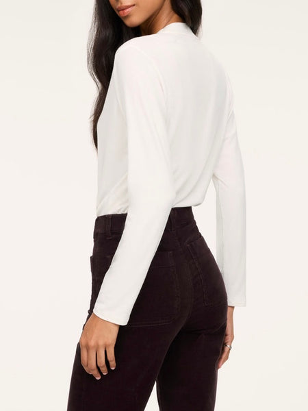 Cashknit Long Sleeve Wrap Bodysuit in Ivory