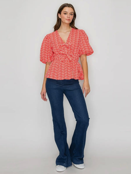 In A Cinch Eyelet Top in Coral