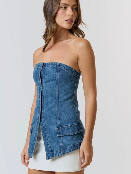 Button Up Buttercup Top in Denim