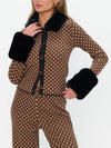 Chateau Cardigan in Camel Geo Knit Faux Fur