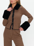 Chateau Cardigan in Camel Geo Knit Faux Fur