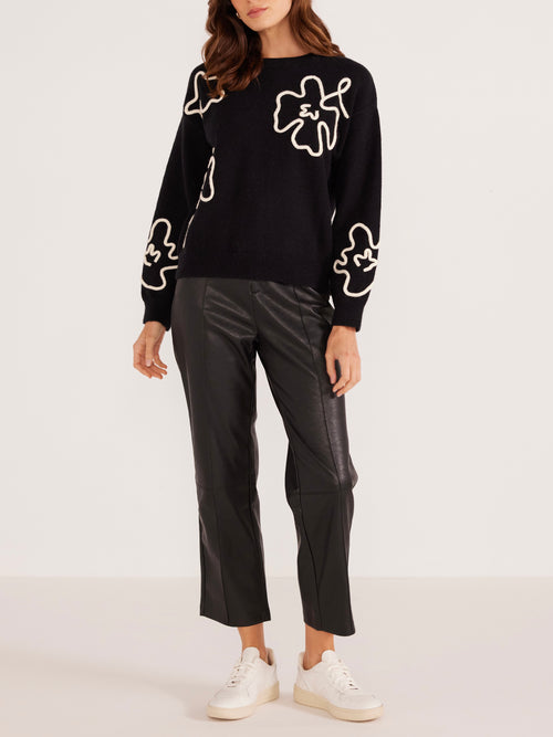 Isla Floral Knit Jumper in Black