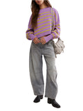 Stripe Easy Street Crop Pullover in Iris Orchid Combo