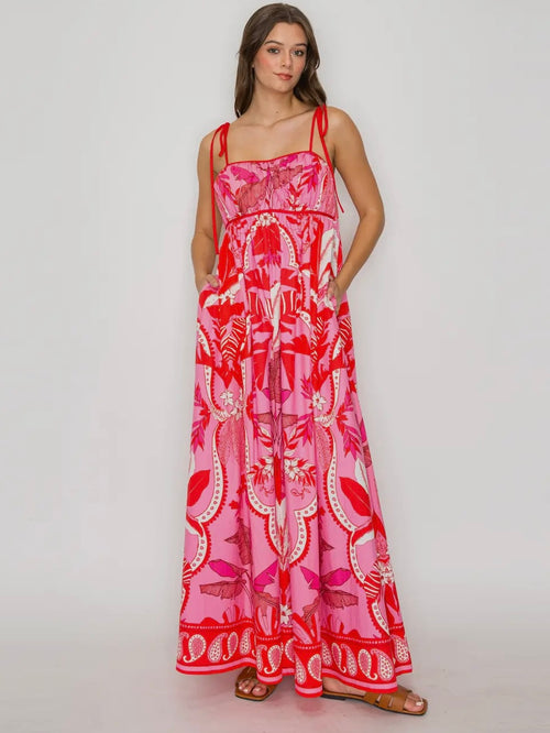 Tropic-tini Printed Dress in Red & Pink