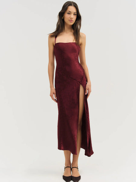 Carla Jacquard Midi Dress in Burgundy