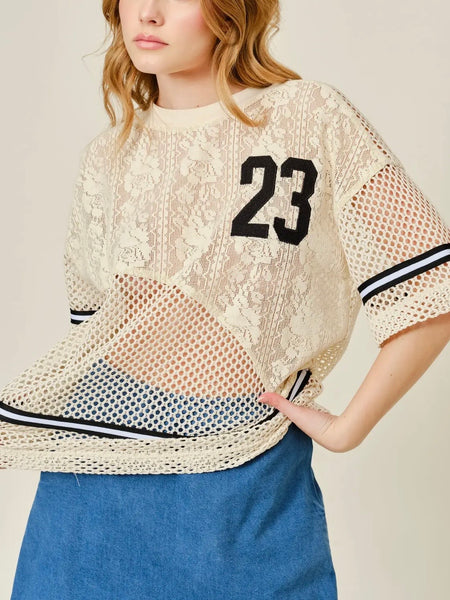 Team Player Crochet Lace Top in Natural