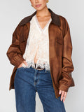 Maverick Bomber Jacket in Chestnut Brown Faux Leather