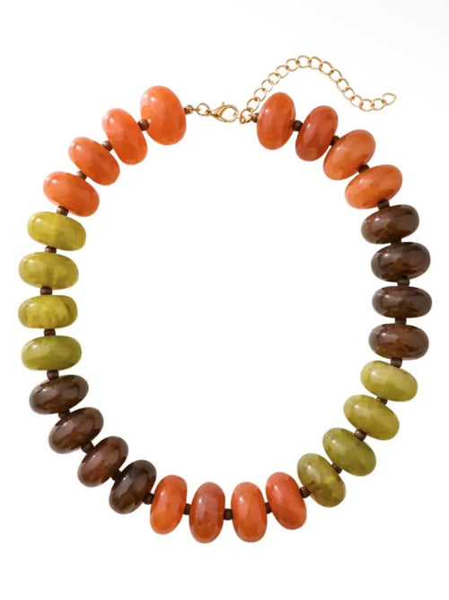 Carissa Chunky Beaded Necklace in Orange & Chartreuse