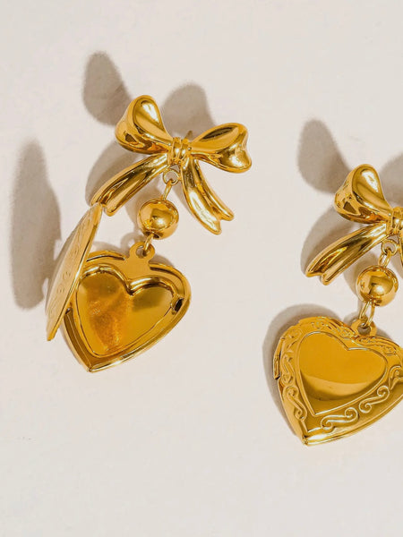 Keryn Heart & Bow Locket Earrings