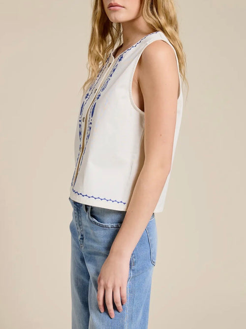 Sea Garden Embroidery Tank in White