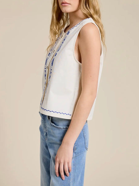 Sea Garden Embroidery Tank in White