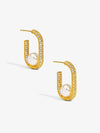 Pave U Shape Pearl Hoop Earrings
