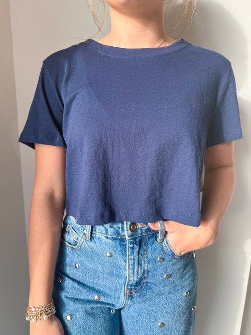 Out of the Boxy Crop Tee in Navy