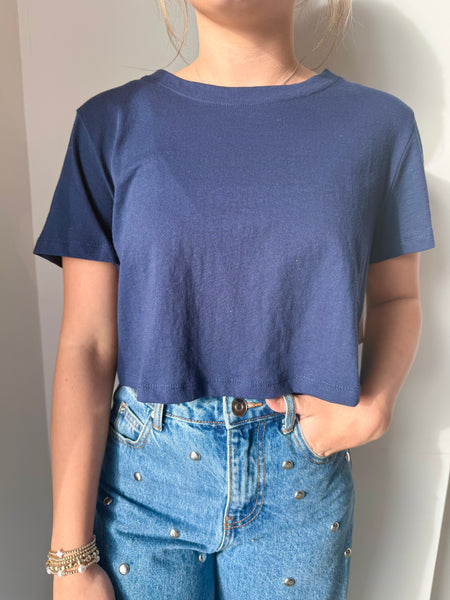Out of the Boxy Crop Tee in Navy
