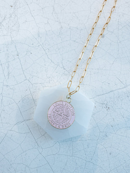 Repurposed Large Pink Tag Necklace