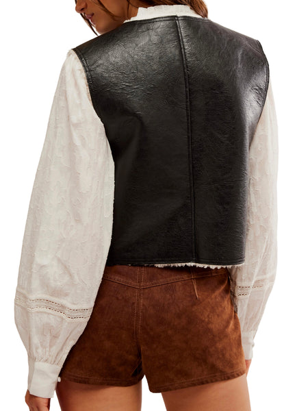 Travelers Leather Vest in Black/Cream