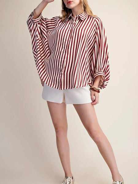 Stripe Season Blouse in Burgundy