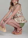Linen Fruit Floral Peplum Top in Cream