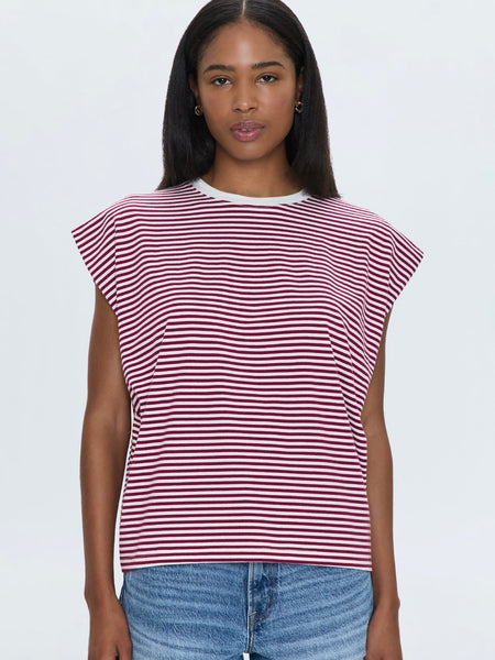 Trina Muscle Tee in Sangria White Stripe