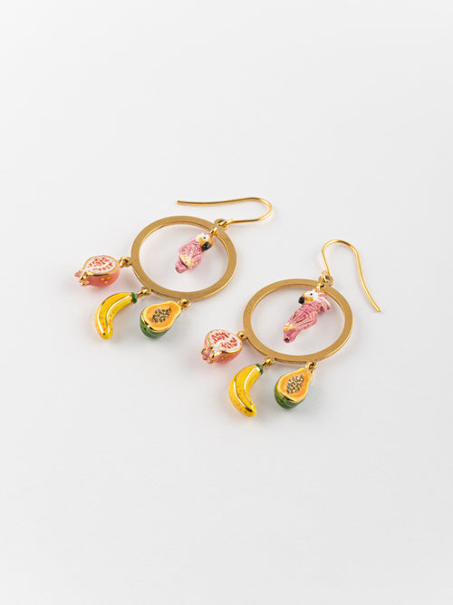 Cockatoo & Fruits Circle Earrings