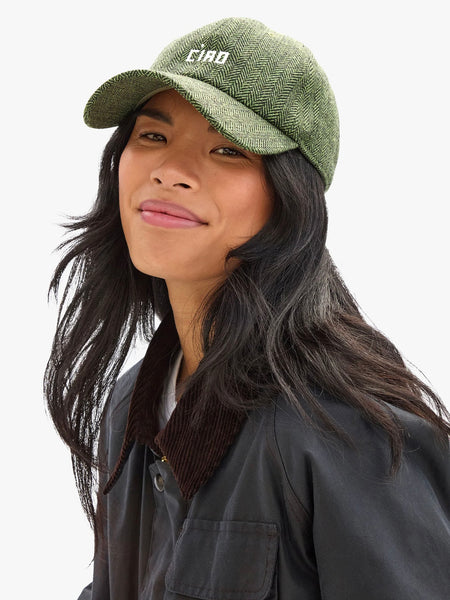 Wool Baseball Hat in Green & Black Petit Ciao
