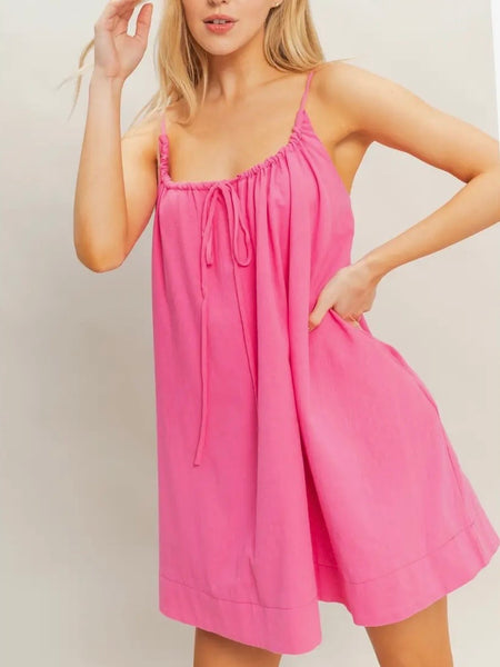 Girly & Gathered Mini Dress in Pink