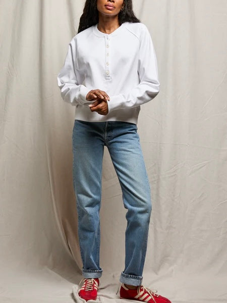 Bowen Button Sweatshirt in White