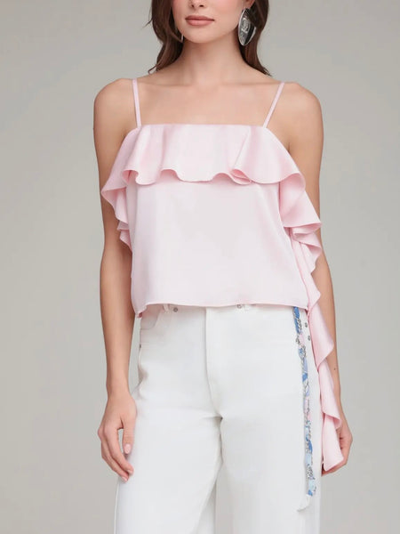 Satin Asymmetrical Cami in Baby Pink