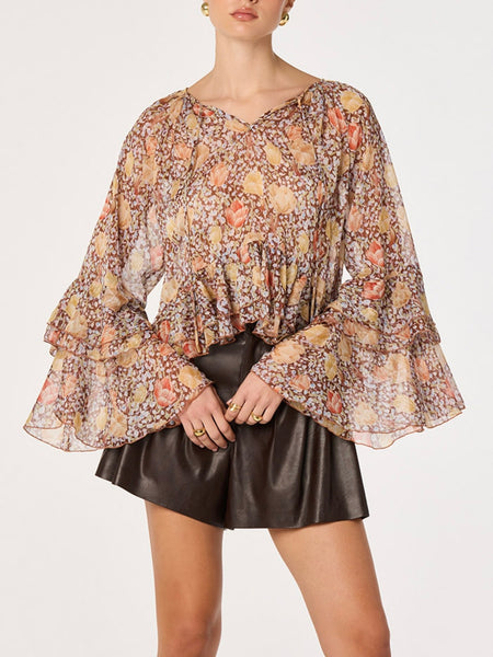 Margaery Top in Brown Floral