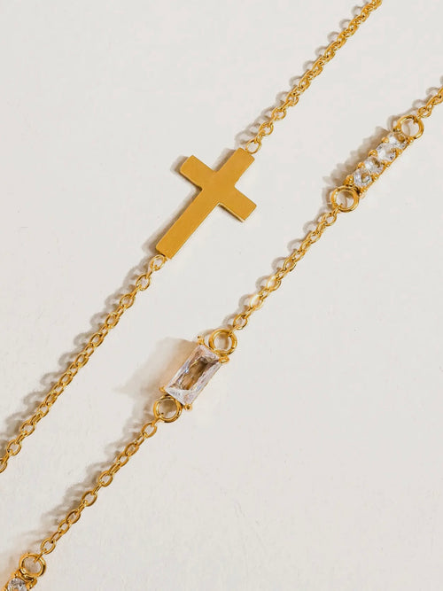 Esther Layered Cross CZ Bracelet