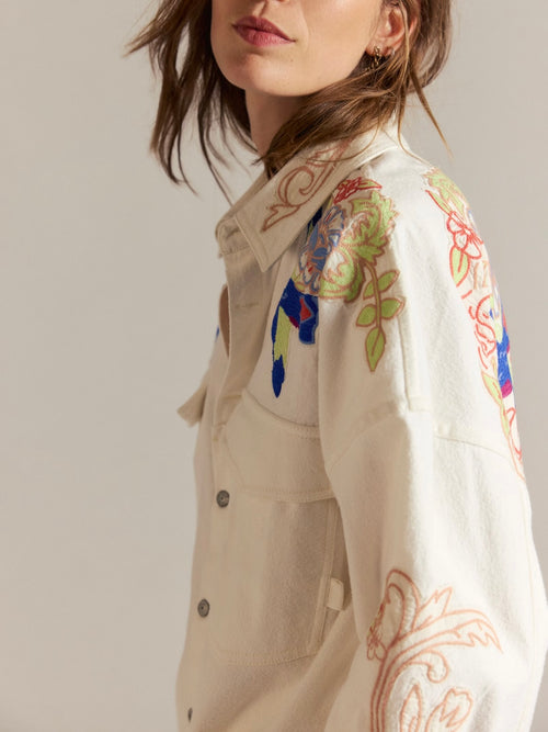 Take Flight Embroidered Shirt in Snow Bell Combo