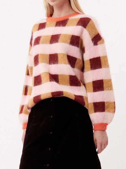 Malorine Plaid Sweater in Rose