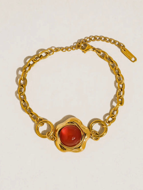 Plume Red Stone Chain Bracelet