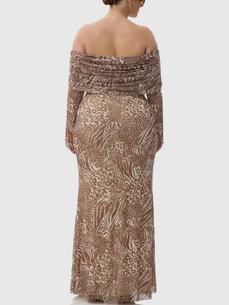 Thelma Dress in Taupe Animal