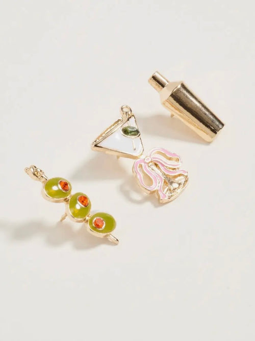 Martini Cocktail Brooch Pins Set