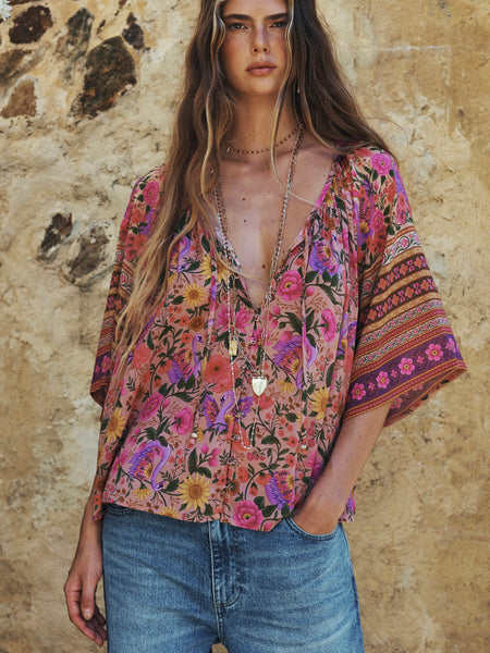 Swan Lake Flutter Sleeve Blouse in Lilac Rose