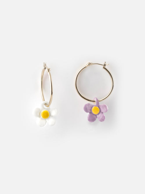 Two Tone Flower Hoop Earrings