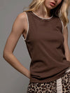Make It Easy Crochet Trim Tank in Brown