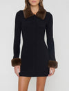 Christie Mini Dress in Black Knit Faux Fur