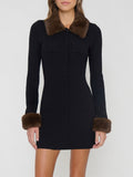 Christie Mini Dress in Black Knit Faux Fur