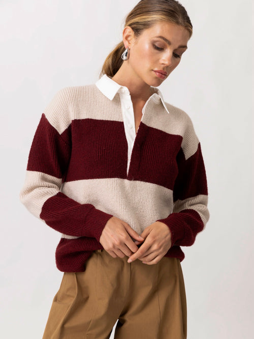 Waylon Rugby Sweater in Cream & Red