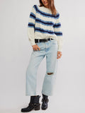 Frankie Cable Striped Pullover in Ivory Combo