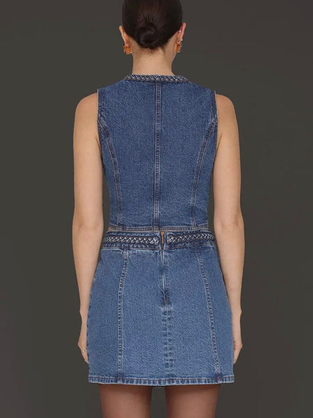Braided Trim Denim Vest in Highside Wash